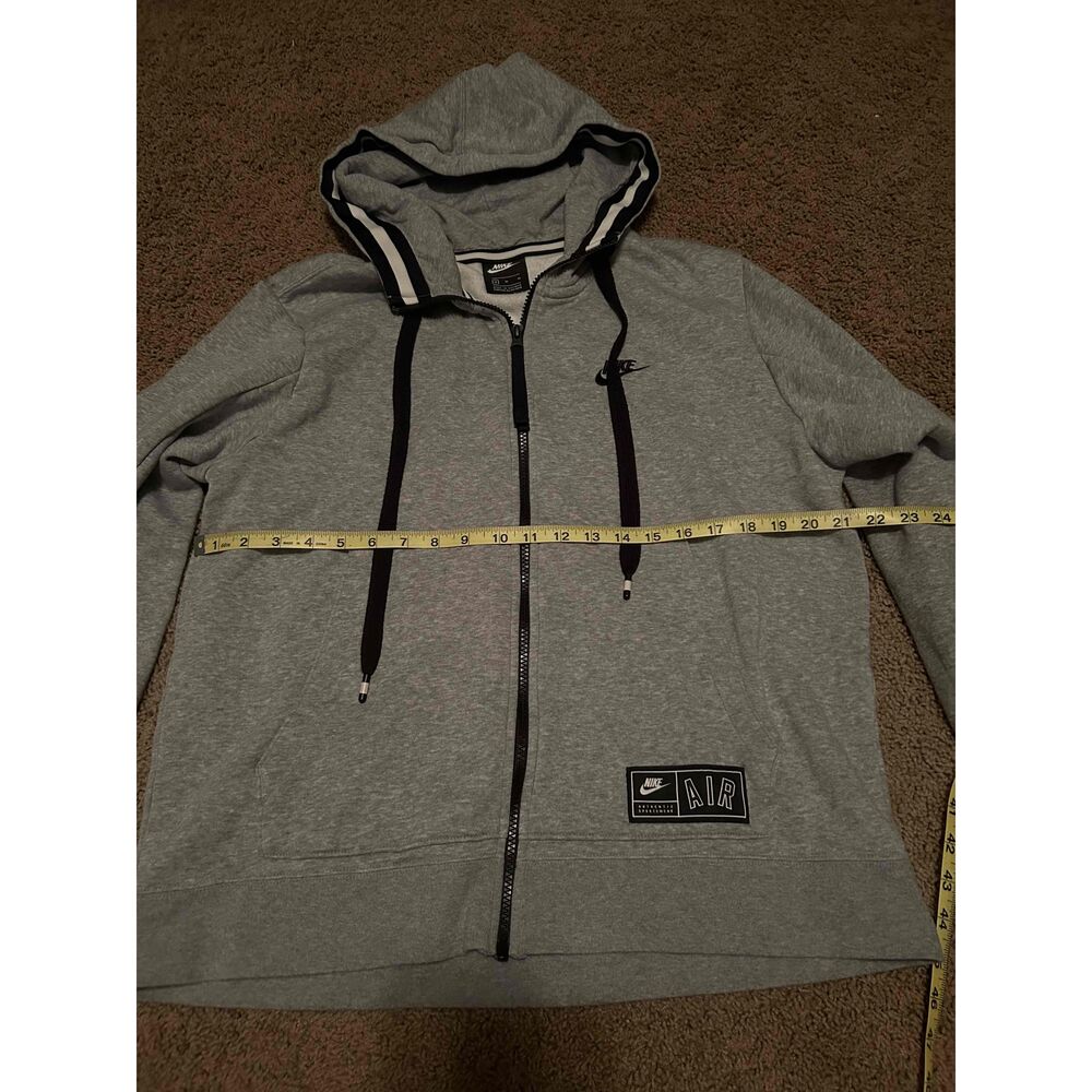 Nike Grey Zip-up Drawstring Hood Striped Cuffs Logo Patch Hoodie Size Medium - Picture 4 of 5